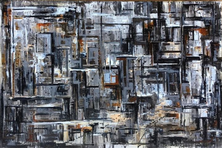 Malerei mit dem Titel "gray wall" von Ekaterina Nikitina, Original-Kunstwerk, Acryl