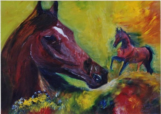 Painting titled "chevaux" by Catherine Simon, Original Artwork