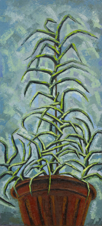 Painting titled "Mon gros Aloe / My…" by Liby Nathan, Original Artwork, Oil Mounted on Wood Stretcher frame