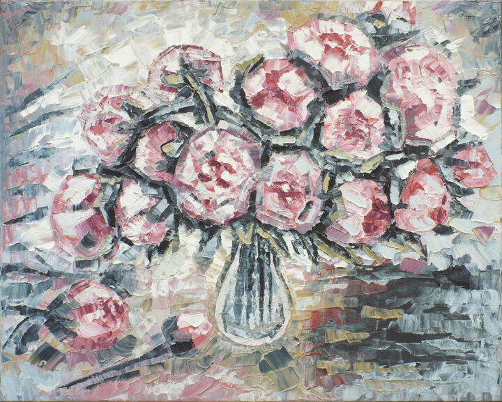 Painting titled "Bouquet2" by Liby Nathan, Original Artwork, Oil Mounted on Wood Stretcher frame