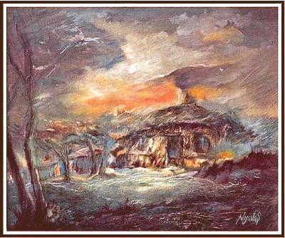 Pittura intitolato "gece-kondu.jpg" da Nihat Yavas, Opera d'arte originale, Olio