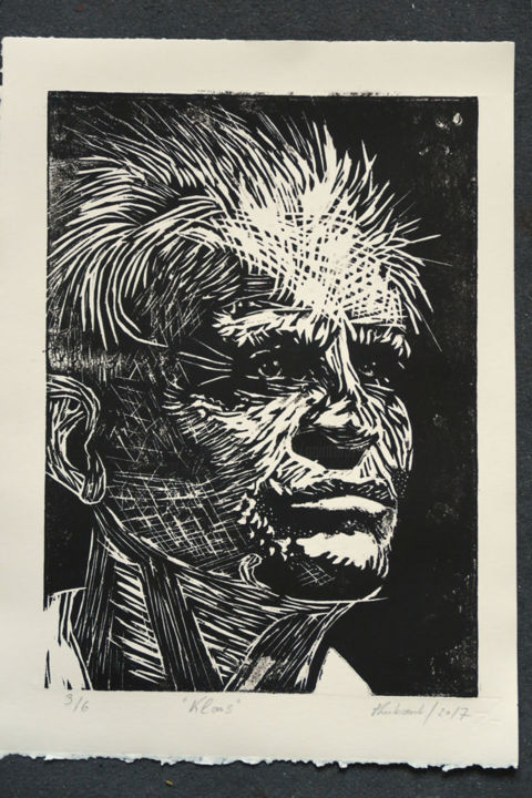 Klaus - Gravures & estampes, 24x32 cm ©2017 par Elke Thiébaut -
Expressionnisme, Portraiture, Papier, Hommes, Portraits, Woodcut, Holzschnitt, Gravure sur bois, Xylographie, Rosaspina