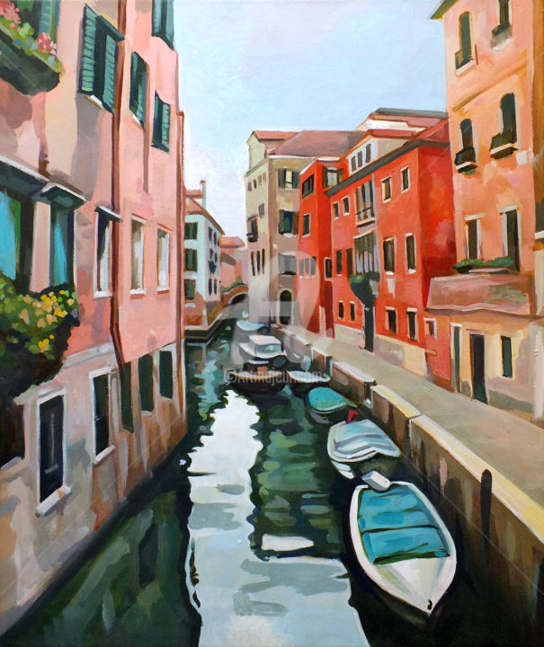 Painting titled "Venetian Cityscape" by Filip Mihail, Original Artwork, Acrylic