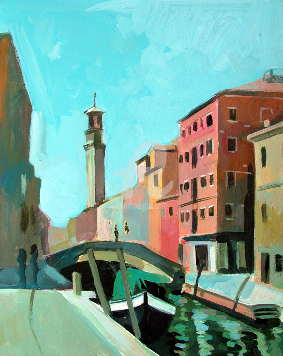 Painting titled "Bridge in Venice" by Filip Mihail, Original Artwork, Acrylic