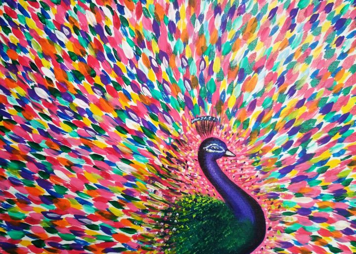 Schilderij getiteld "peacock abstract pa…" door Painting For Beginners, Origineel Kunstwerk, Acryl