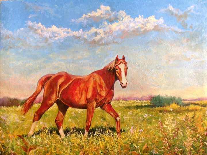 Pintura titulada "лошадь в армянских…" por Meliqyan, Obra de arte original, Oleo
