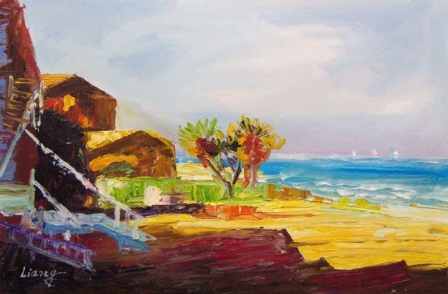 Pintura titulada "Vue d'océan" por Abelin Liang, Obra de arte original, Oleo