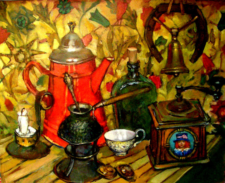 Ζωγραφική με τίτλο "Still life with red…" από Paintings By Various Artists From Ukraine, Αυθεντικά έργα τέχνης, Λάδι