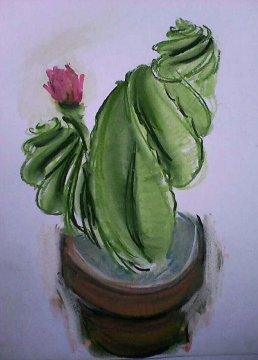 Pittura intitolato ""Cactus"" da Kalinka Stefanova, Opera d'arte originale, Pastello