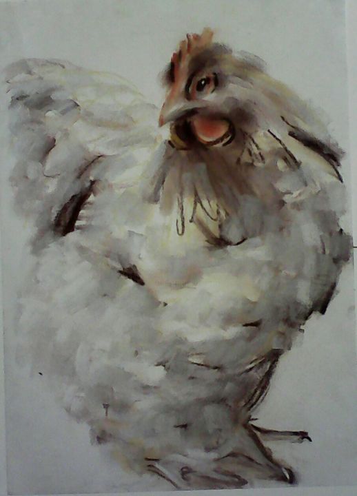 Painting titled "Hen" by Kalinka Stefanova, Original Artwork, Pastel