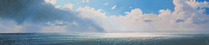 Schilderij getiteld "Ocean With Rain Clo…" door Janhendrik Dolsma, Origineel Kunstwerk, Olie