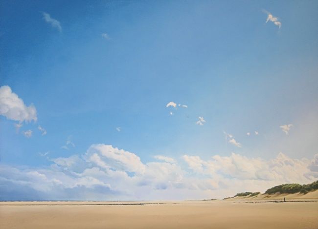 Pittura intitolato "Beach With Summer C…" da Janhendrik Dolsma, Opera d'arte originale, Olio