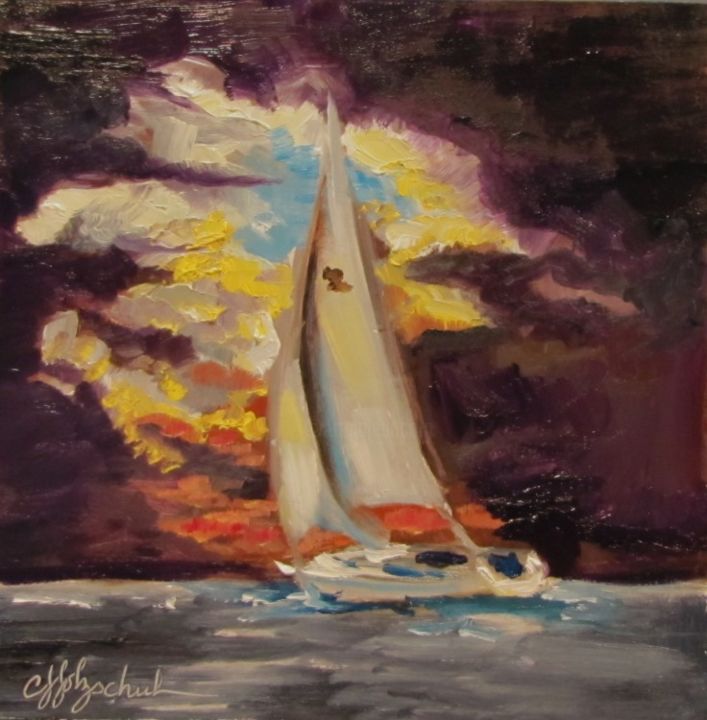Painting titled "A Light at the End…" by Christine Holzschuh, Original Artwork, Oil