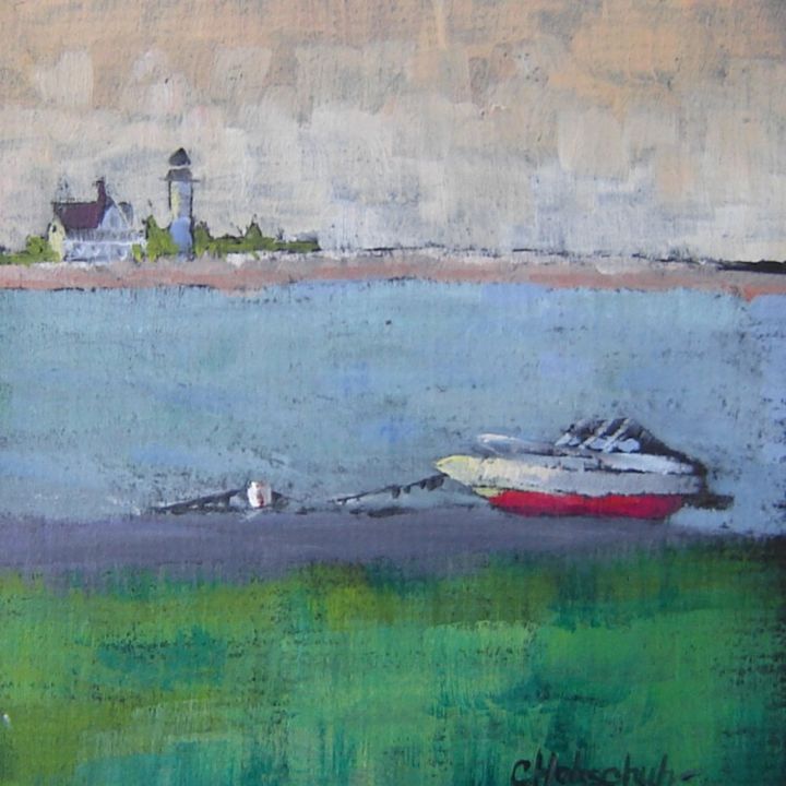 Painting titled "Beached Boat" by Christine Holzschuh, Original Artwork