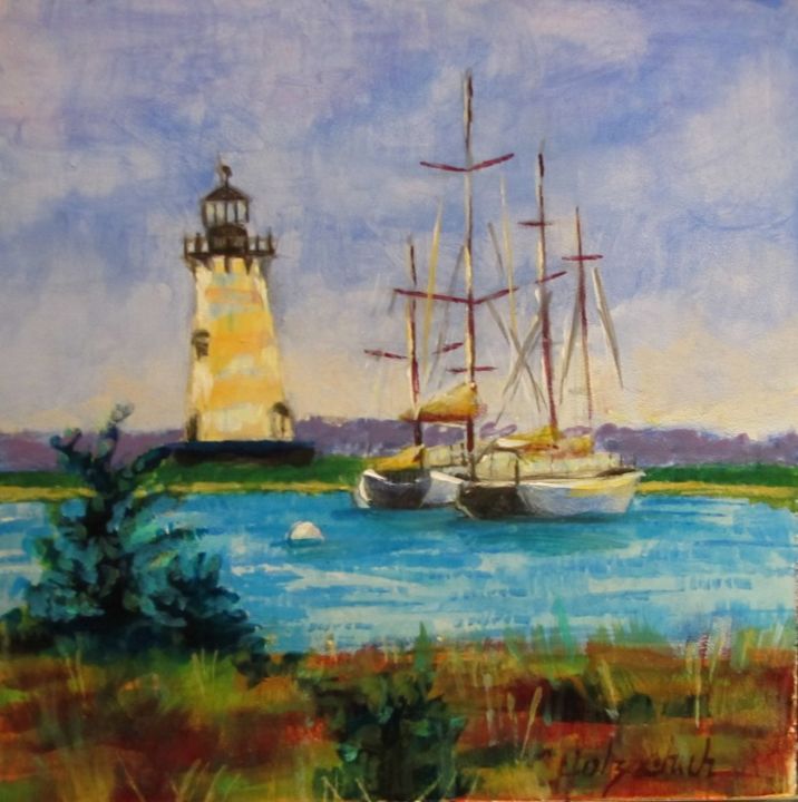 Schilderij getiteld "The Lighthouse" door Christine Holzschuh, Origineel Kunstwerk, Olie