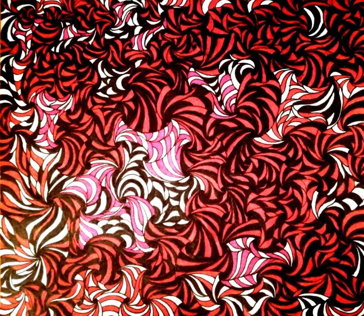 Dessin intitulée "Red and black compo…" par Pakokante, Œuvre d'art originale, Stylo gel