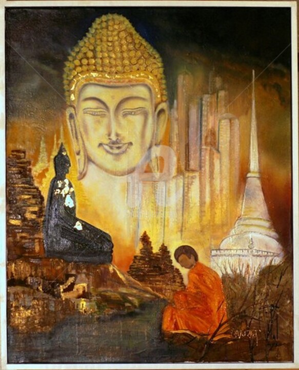 「one night in Bangkok」というタイトルの絵画 Palによって, オリジナルのアートワーク, オイル