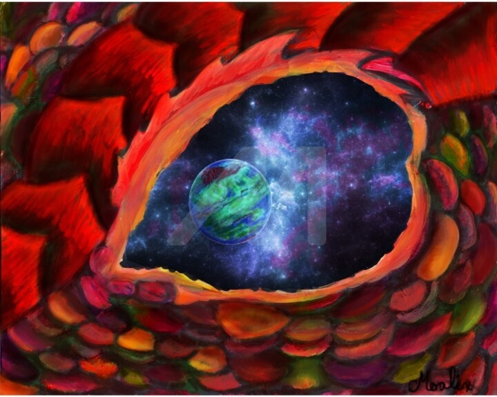 Painting titled "Eye of the Dragon" by Moalix, Original Art,
