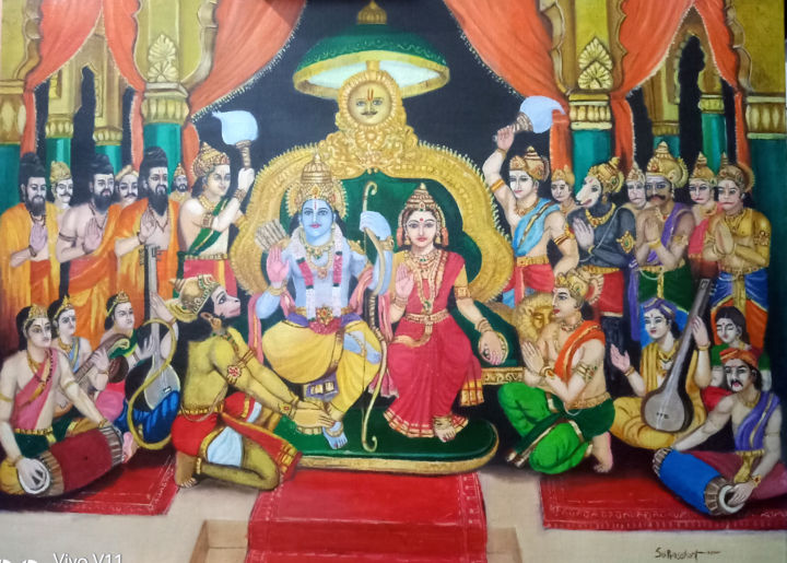 Painting titled "srirama-pattabhishe…" by Prashanth Paladugu, Original Artwork, Oil