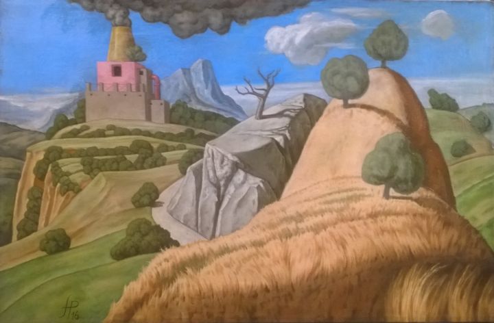 Malerei mit dem Titel "paesaggio con forna…" von Francesco Palmieri, Original-Kunstwerk, Öl