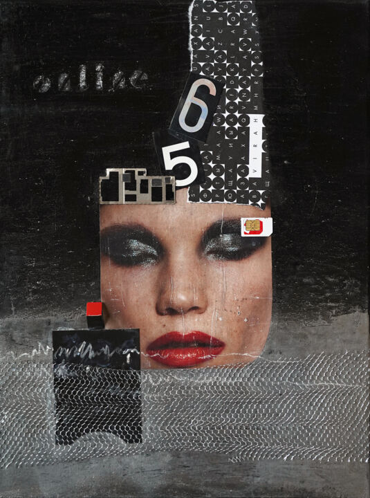 Collages getiteld "“Online sleep” blac…" door Palirina, Origineel Kunstwerk, Acryl Gemonteerd op Frame voor houten brancard