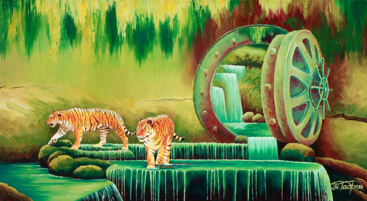 Pittura intitolato "Tigers" da Gabrel Taras, Opera d'arte originale, Olio