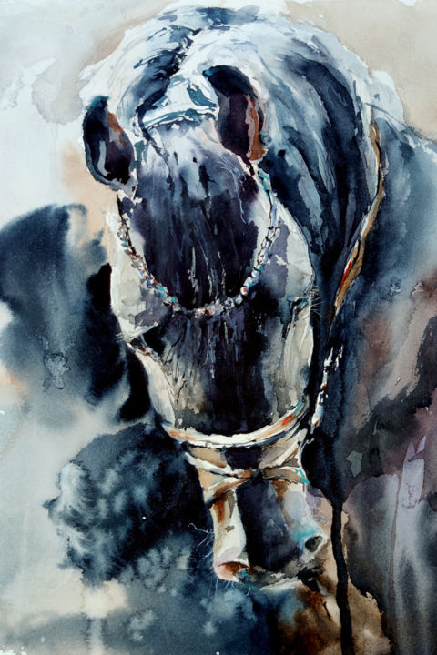 제목이 ""BLACK HORSE""인 미술작품 Elena Krivoruchenko로, 원작, 수채화