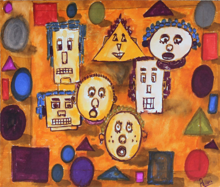 Malerei mit dem Titel "Whimsical Shapes" von Pallavi Sharma, Original-Kunstwerk, Aquarell