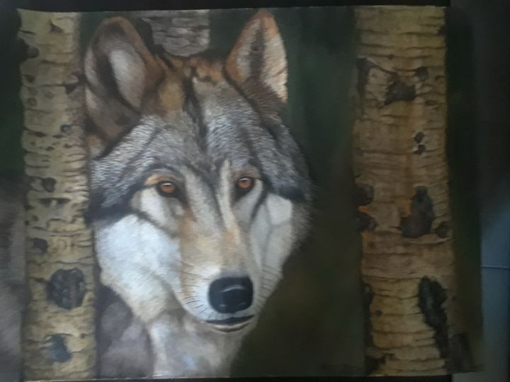 Painting titled "wolf.jpg" by Dianor E. Gonzalez., Original Artwork, Oil