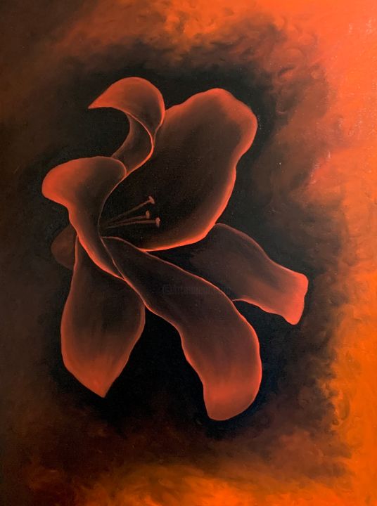 Pittura intitolato "Fiery red lily on b…" da Kirill Parshenkov (Cyril Black), Opera d'arte originale, Olio Montato su Telaio…