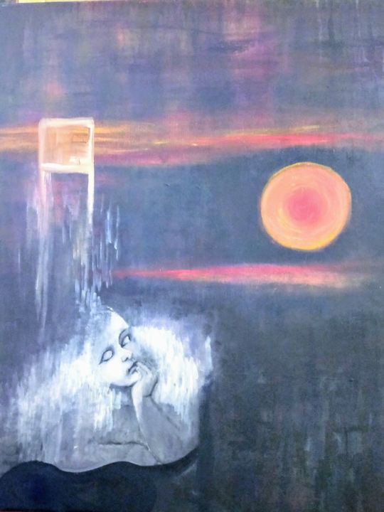 Painting titled "lune" by Pamela Gerard, Original Artwork, Oil