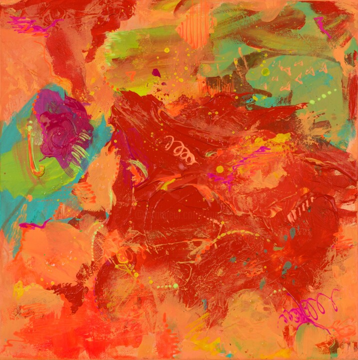 Painting titled "Vermilion Nebula :…" by Pamela Rys, Original Artwork, Acrylic