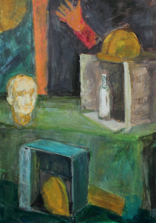 Painting titled "Still Life with Bot…" by Pamela Rys, Original Artwork, Oil