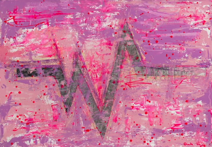 Schilderij getiteld "Pink Heart Beat : 2…" door Pamela Rys, Origineel Kunstwerk, Acryl