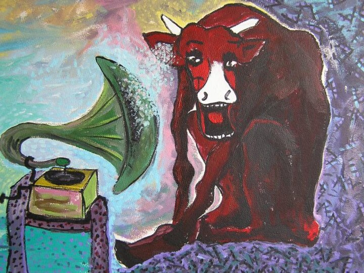 Peinture intitulée "La voix de son maît…" par Pampouille, Œuvre d'art originale, Acrylique