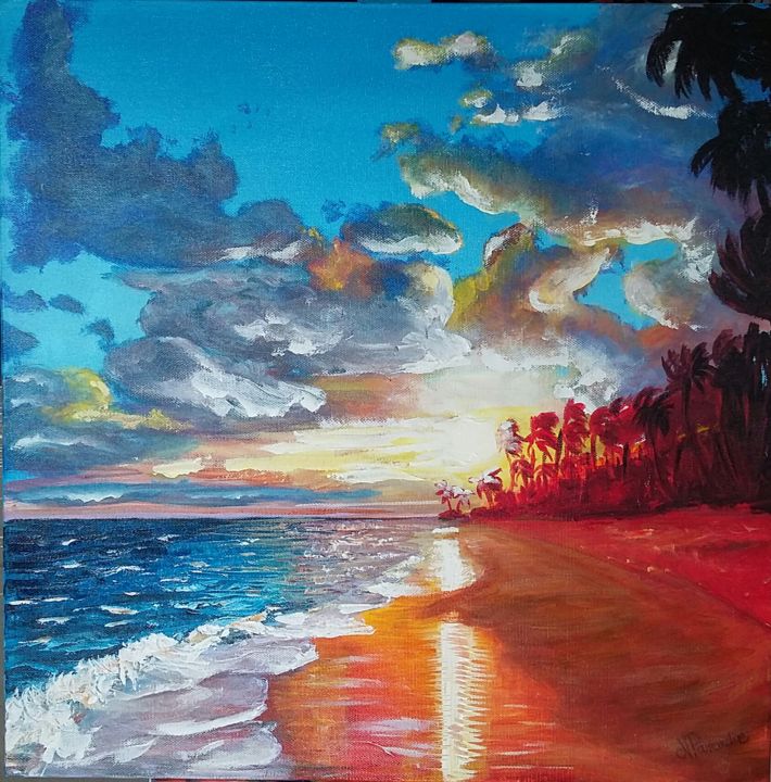 Painting titled "coucher de soleil" by Nicolas Panardie, Original Artwork, Acrylic