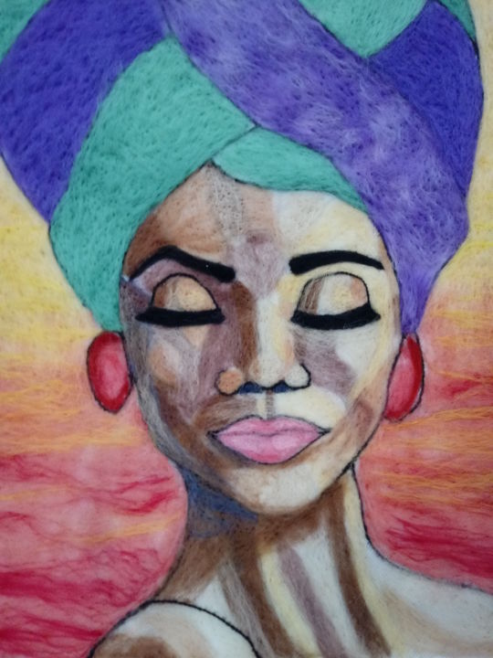 Arte textil titulada "África Profunda" por Pancracio Rey, Obra de arte original, Bordado