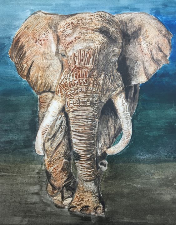 Painting titled "大象（elephant)" by Panda Wong, Original Artwork
