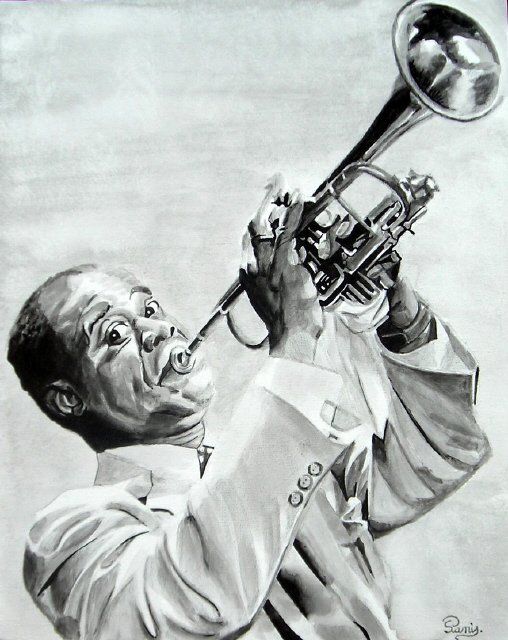 Painting titled "louis armstrong" by David Panis, Original Artwork, Oil