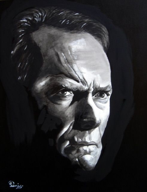 Painting titled "clint eastwood" by David Panis, Original Artwork, Oil