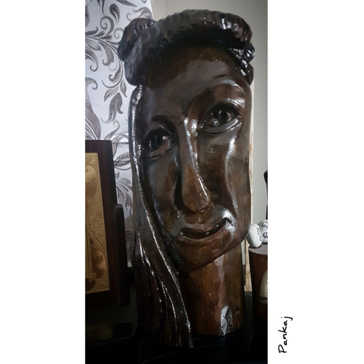 Sculpture intitulée "Face.jpg" par Pankaj Khare, Œuvre d'art originale, Bois