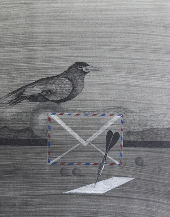 Zeichnungen mit dem Titel "Rabe und Luftpost" von Tatjana M. Pankau, Original-Kunstwerk, Tinte