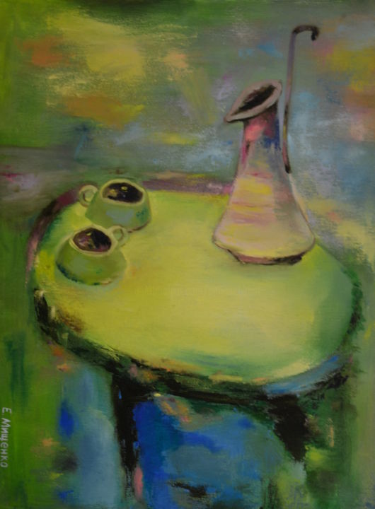 Painting titled "Coffee table, Canva…" by Pannochki.Art, Original Artwork, Oil
