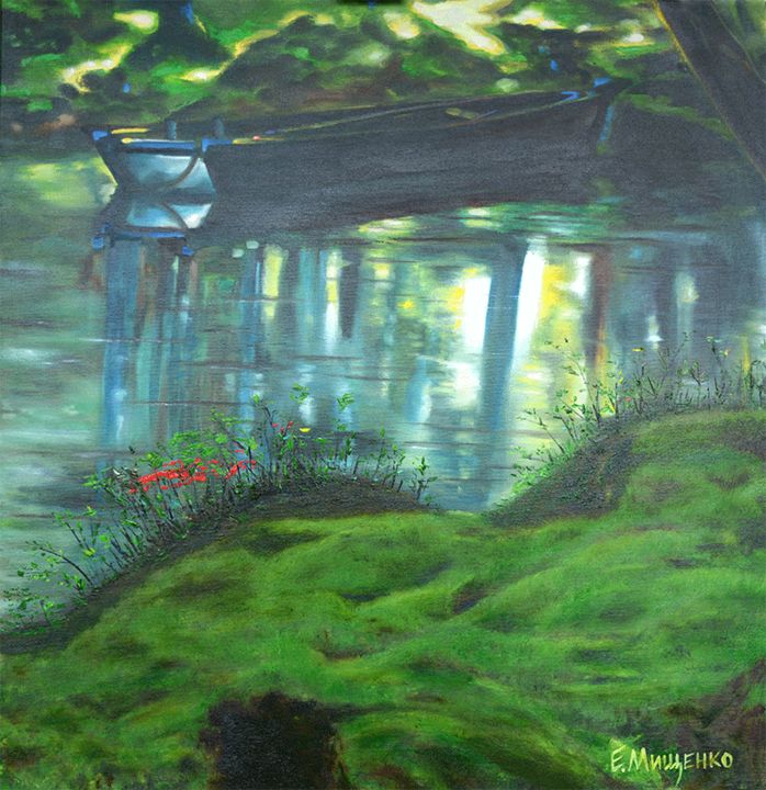 Painting titled "Forest River, Canva…" by Pannochki.Art, Original Artwork, Oil