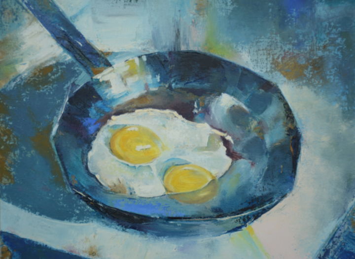 Painting titled "Fried eggs, canvas,…" by Pannochki.Art, Original Artwork, Oil