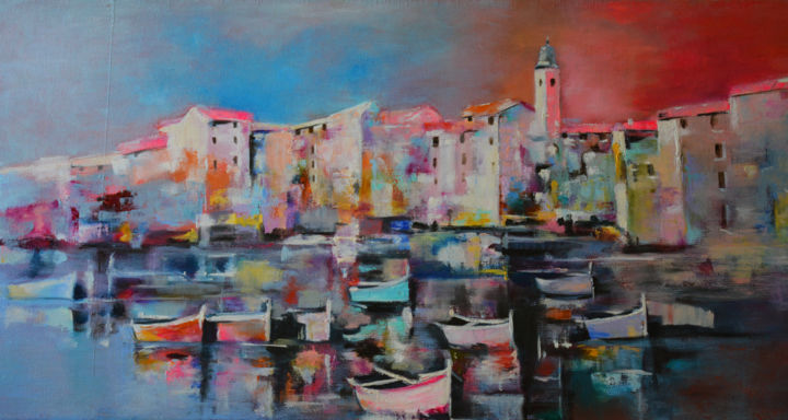 Painting titled "City on water.jpg" by Pannochki.Art, Original Artwork, Oil