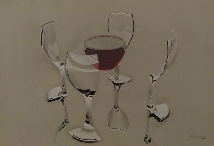 Malerei mit dem Titel "Crystal Glass" von Panos Emirzian, Original-Kunstwerk, Pastell