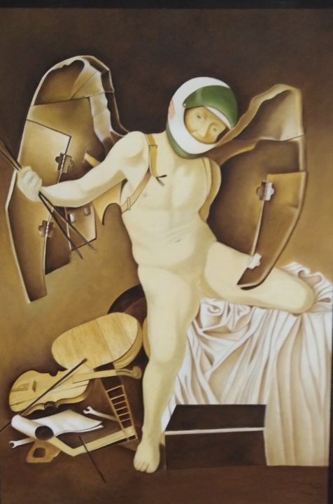 Pittura intitolato "Cupid with Mechaniz…" da Panos Emirzian, Opera d'arte originale, Olio