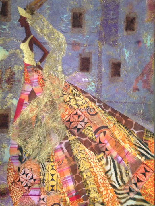 Collages intitulée "La dame aux plumes" par Paola Korga, Œuvre d'art originale,