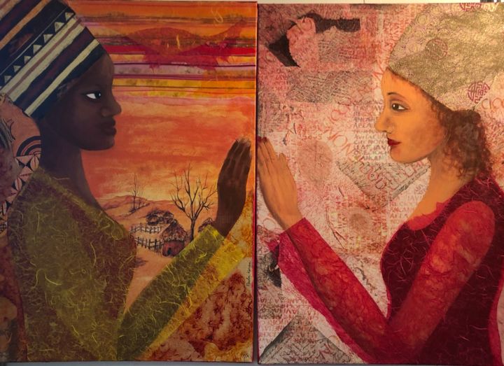 Collages intitulée "Le dialogue" par Paola Korga, Œuvre d'art originale, Collages